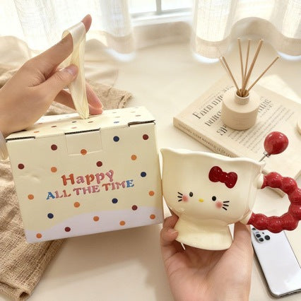 Hello Kitty 3D Ceramic Coffee Mug with Red Bow Handle & Gift Box | Cute Kawaii Cup for Girls