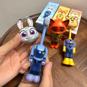 Zootopia Cartoon Kids Toothbrush with Retractable Cover | Judy Hopps, Nick Wilde & Clawhauser Character Soft Bristle Toothbrush for Kids | Portable Travel Toothbrush (1 Pc)