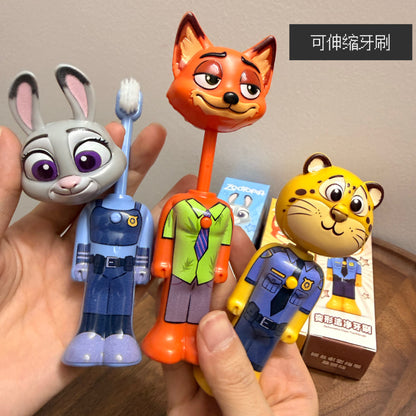 Zootopia Cartoon Kids Toothbrush with Retractable Cover | Judy Hopps, Nick Wilde & Clawhauser Character Soft Bristle Toothbrush for Kids | Portable Travel Toothbrush (1 Pc)