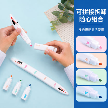 6-in-1 Modular Building Block Highlighter Pen Set | Stackable Multi Color Highlighter Marker | Kawaii Creative Study Stationery for School, College & Office