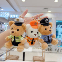 Kawaii Uniform Teddy Bear Keychain – Police & Firefighter Edition (One Piece)