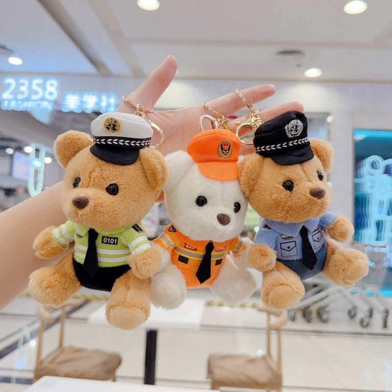 Kawaii Uniform Teddy Bear Keychain – Police & Firefighter Edition (One Piece)