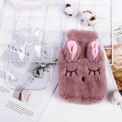 Kawaii Bunny Plush Hot Water Bottle 500ml – Cute Soft Fur Warm Water Bag for Pain Relief, Winter Heating & Cozy Comfort