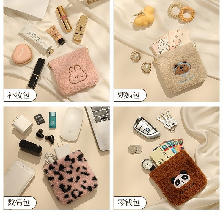Kawaii Teddy Bear & Panda Plush Mini Coin Purse Pouch – Cute Soft Furry Zipper Wallet for Coins, Earphones & Small Essentials