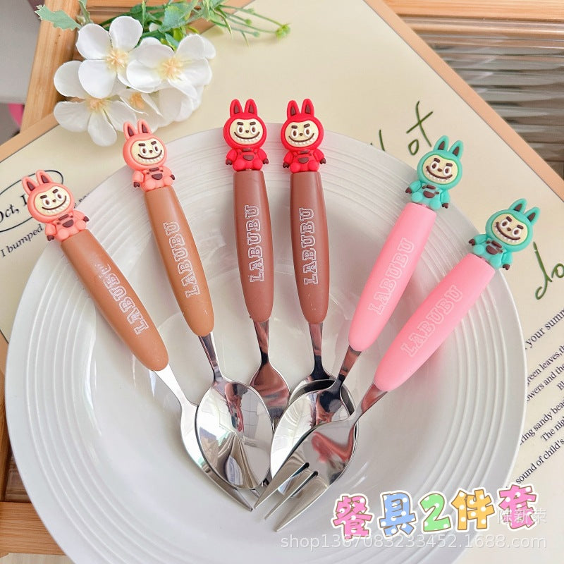 Labubu Travel Portable Cutlery Set | Cute Cartoon Spoon & Fork with Case