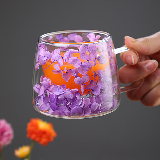 Crystal Bloom Double Wall Glass Cup – Transparent Flower Tea & Coffee Mug for Home, Office & Gifting (300ml)