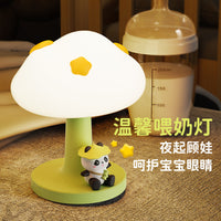 Kawaii Mushroom Table Lamp with Cute Panda Figurine – LED Night Light for Bedroom & Study