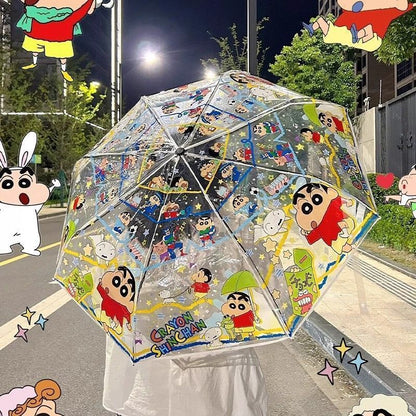 Shinchan Transparent Kids Umbrella – Cute Cartoon Folding Rain Umbrella for Boys & Girls | Lightweight Portable Anime Umbrella