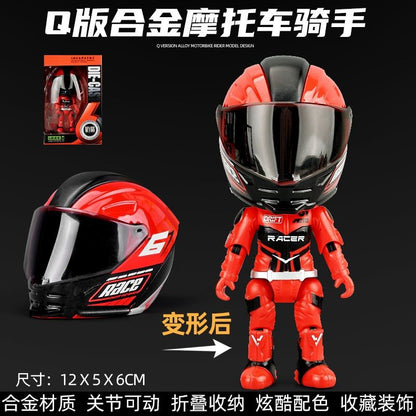 Motorcycle Racer Helmet Action Figure Collectible – Alloy Bike Rider B – Kawaii Store