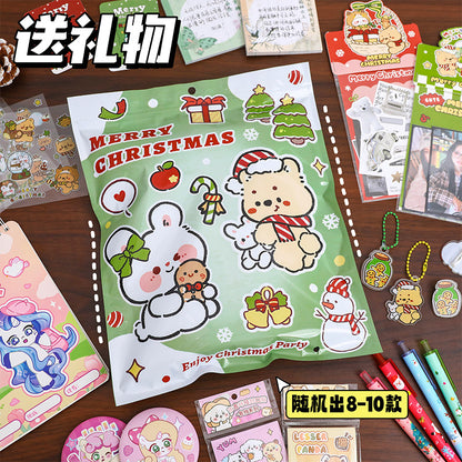Kawaii Blind Box Stationery Kit (8–10 Items) – Capybara, Angel Bear, Bread Time Bear, Merry Christmas Bear & Cute Bakery Bear Surprise Stationery Gift Set | Mystery Cute School & Office Supplies