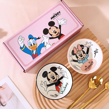 Disney Cartoon Ceramic Bowls  (Mickey, Minnie, Donald, Daisy) (set of 4) with Proper Gift Box– Premium Kids Breakfast & Snack Bowl Collection
