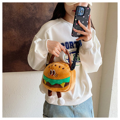 Kawaii Food Plush Sling Bag for Kids & Girls – Cute Hamburger, Fries, Toast & Drink Soft Mini Shoulder Bag