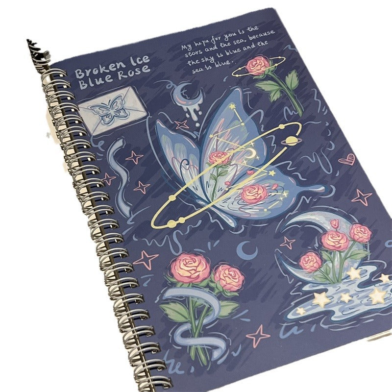 Broken Ice Blue Rose Butterfly Spiral Notebook – Aesthetic Kawaii Journal | Cute Ruled Diary for School, College & Office (Single Piece)