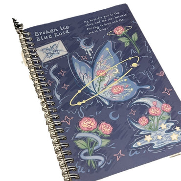 Broken Ice Blue Rose Butterfly Spiral Notebook – Aesthetic Kawaii Journal | Cute Ruled Diary for School, College & Office (Single Piece)