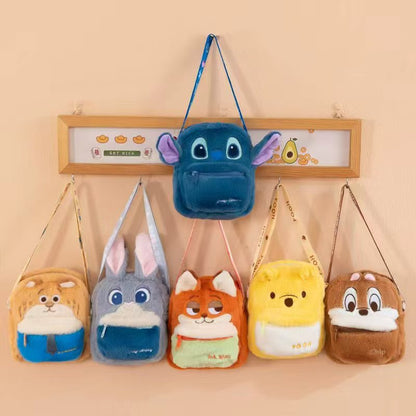 Stitch, Winnie the pooh, Nick, Judy,qiqi & Officer Leopard Cute Plush Sling Bag – Kawaii Cartoon Soft Crossbody Shoulder Bag for Kids & Girls