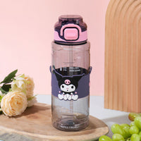 Kawaii Character Water Bottle With Belt Strap – 1 Litre Leakproof Tritan Straw Bottle (Hello Kitty / Cinnamoroll / Lotso / Kuromi)