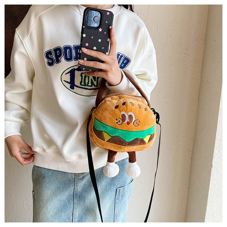 Kawaii Food Plush Sling Bag for Kids & Girls – Cute Hamburger, Fries, Toast & Drink Soft Mini Shoulder Bag