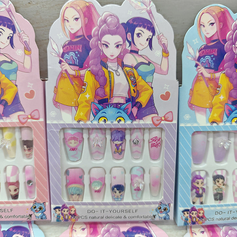 KPOP Demon Hunters Press On Nails Set – Kawaii Reusable Fake Nails for Girls | DIY Cartoon Nail Art Tips