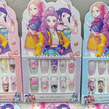 KPOP Demon Hunters Press On Nails Set – Kawaii Reusable Fake Nails for Girls | DIY Cartoon Nail Art Tips