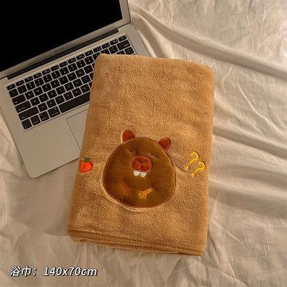 Cute Capybara Bath Towel – Soft Cotton Kawaii Animal Towel for Adults & Kids (140x70cm)
