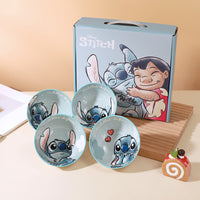 Stitch Bowl Set of 4 with Gift Box – Cute Cartoon Ceramic Snack & Dessert Bowls | Disney Stitch Kitchen Set for Kids & Gifts