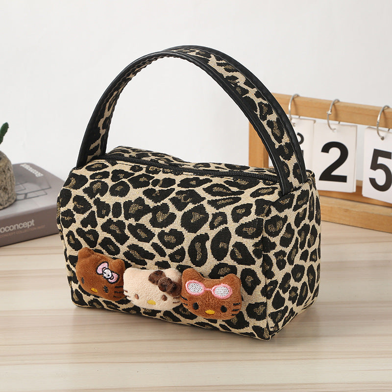 Kawaii Leopard Print Hello Kitty Shoulder Bag – Cute Plush Character Handbag for Girls, Women | Y2K Aesthetic Tote Bag