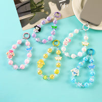 Kawaii Sanrio Beaded Phone Charm Bracelet with Hanging Card – Cute Mobile Strap Keychain for Girls (Cinnamoroll, Kuromi, My Melody, Hello Kitty, Pompompurin)
