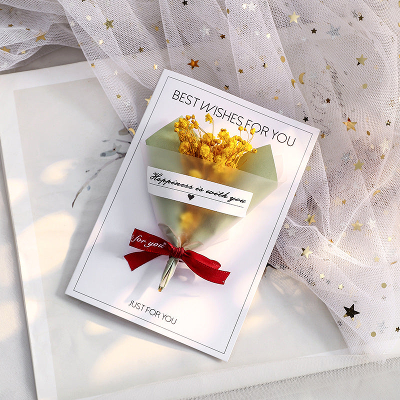 3D Mini Flower Bouquet Greeting Card – Handmade Dried Flower Pop-Up Card | Romantic Rose & Sunflower Gift Card | Birthday, Anniversary, Valentine & Thank You Card