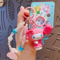Sanrio official  Character Bag Charm with Flower & Glitter Beads Keychain