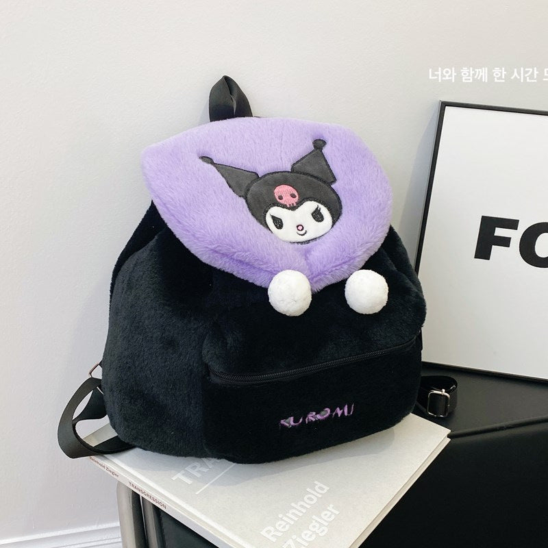 Sanrio Plush Mini Backpack – Hello Kitty, Kuromi, My Melody & Pochacco Kawaii Soft Fur School Bag for Girls