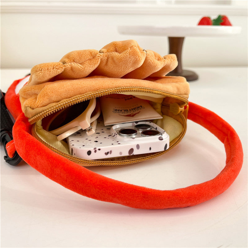 Kawaii Food Plush Sling Bag for Kids & Girls – Cute Hamburger, Fries, Toast & Drink Soft Mini Shoulder Bag