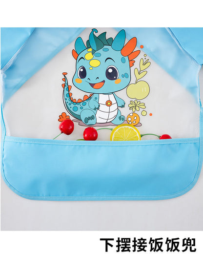 Kids Waterproof Feeding Bib with Sleeves – Cute Cartoon Rabbit & Dinosaur Long Sleeve Baby Apron | Mess-Free Eating & Painting Smock for Toddlers
