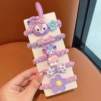 Cute Kawaii Cartoon Hair Accessories Set for Girls – Soft Elastic Hair Ties, Bow & Flower Ponytail Bands