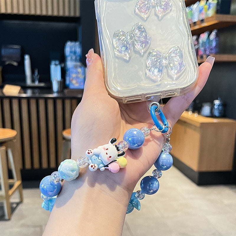 Kawaii Sanrio Beaded Keychain Bracelet Set | Cute Cartoon Character Wrist Keychains for Kids & Girls