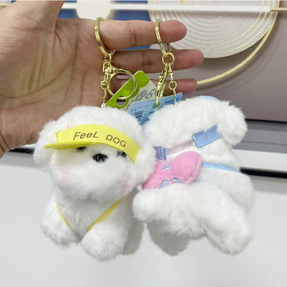 Kawaii Feel Dog Plush Keychain | Cute Fluffy Puppy Bag Charm | Soft Anime Aesthetic Keyring for Girls