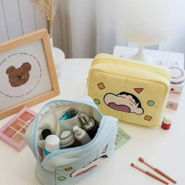 Shinchan Cartoon Cosmetic Pouch | Cute Kawaii Multipurpose Makeup & Stationery Storage Bag (Random Design)