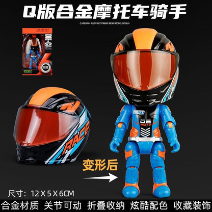 Motorcycle Racer Helmet Action Figure Collectible – Alloy Bike Rider Bobblehead Toy | Mini Moto Racing Helmet Model Desk Decor