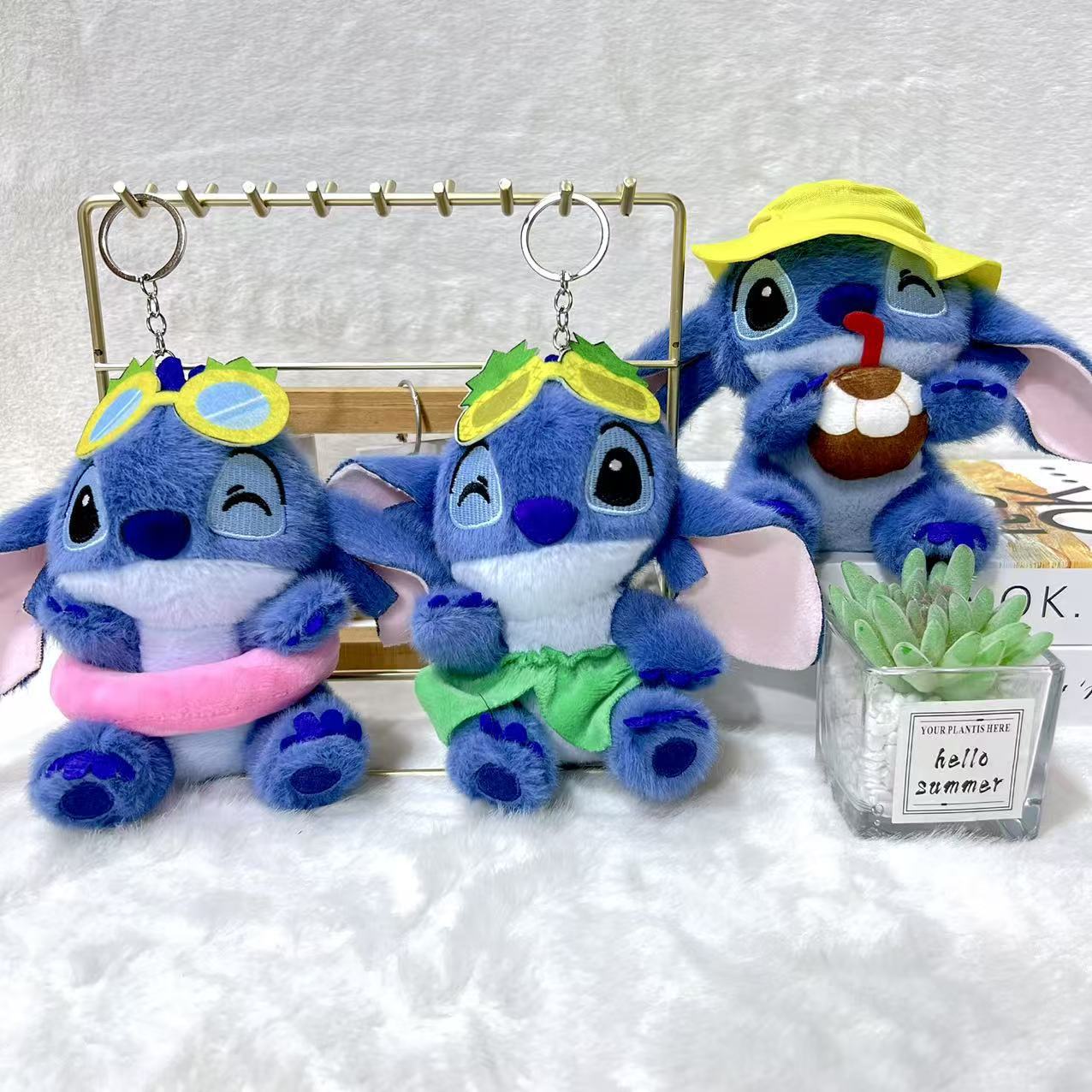 Cute Stitch Plush Keychain – Soft Kawaii Cartoon Doll Keyring | Random Summer Outfit Design