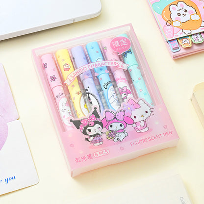Sanrio Characters Kawaii Fluorescent Marker Set – 6 Colors