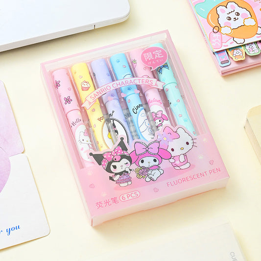 Sanrio Characters Kawaii Fluorescent Marker Set – 6 Colors