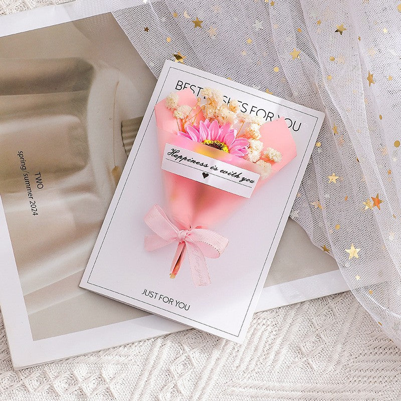 3D Mini Flower Bouquet Greeting Card – Handmade Dried Flower Pop-Up Card | Romantic Rose & Sunflower Gift Card | Birthday, Anniversary, Valentine & Thank You Card