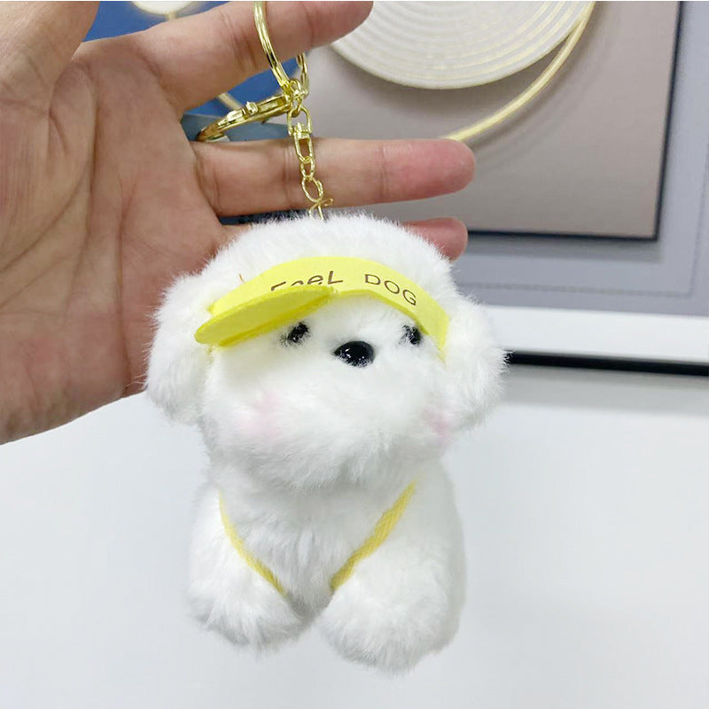 Kawaii Feel Dog Plush Keychain | Cute Fluffy Puppy Bag Charm | Soft Anime Aesthetic Keyring for Girls