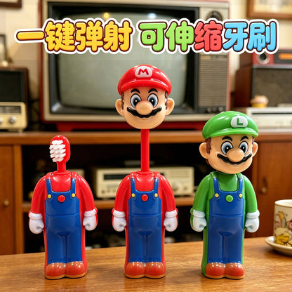 Super Mario Kids Pop-Up Toothbrush with Protective Cap | Portable Cartoon Manual Toothbrush for Boys & Girls | Soft Bristle Travel Toothbrush for Children