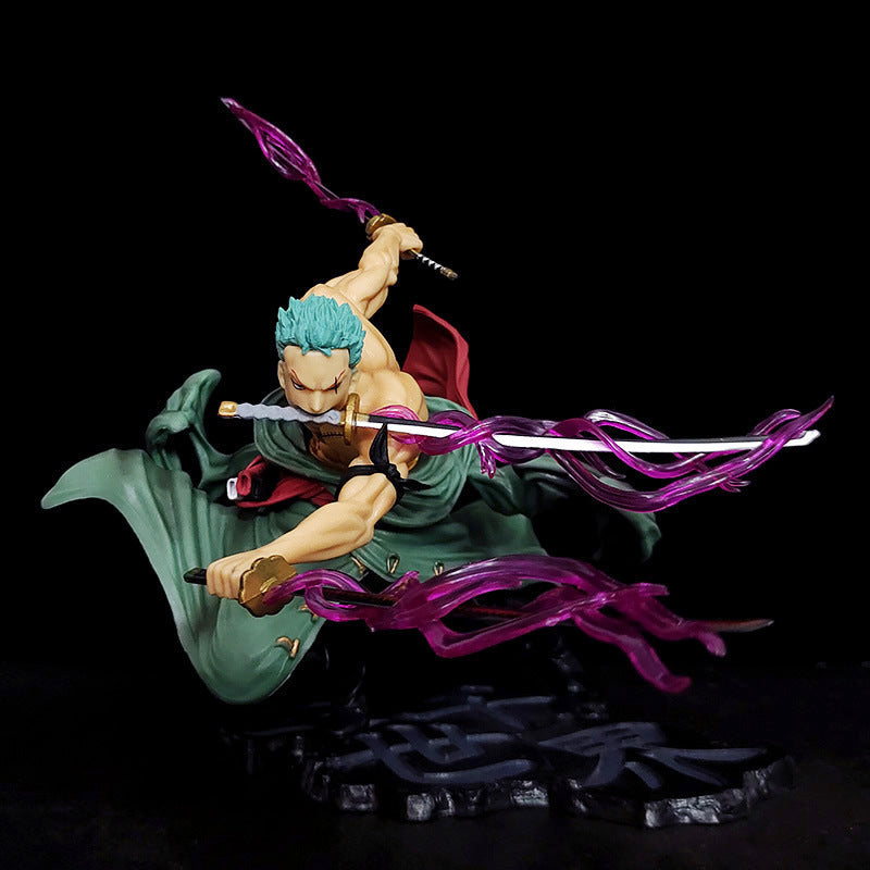 Roronoa Zoro Three Sword Style Anime Action Figure – One Piece Zoro Collectible Statue with Dual Head & 3 Swords – Premium Anime Figurine for Collectors (Approx. 22-25 cm)