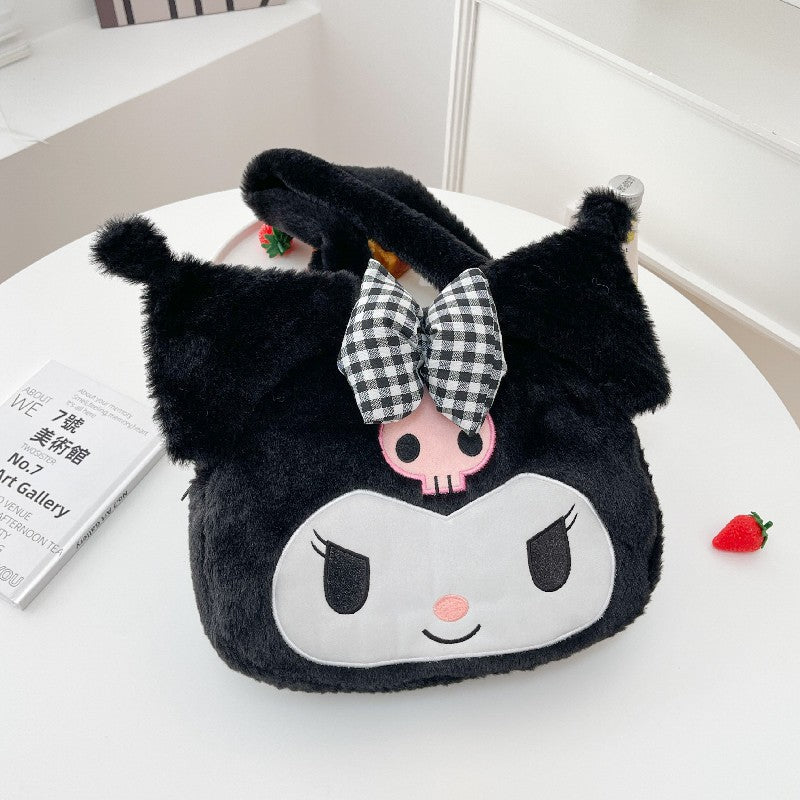 Kawaii Sanrio Plush Shoulder Bag – My Melody, Kuromi & Cinnamoroll Soft Furry Handbag
