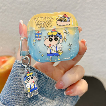 Shinchan AirPods Case with Keychain | Cute Cartoon Transparent Protective Cover for AirPods Pro 2 & Compatible Models