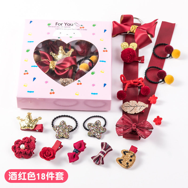 18-Piece Cute Hair Accessories Hamper for Girls | Bow Clips, Hair Bands & Pom Pom Clips | Kawaii Kids Hair Accessories Gift Set