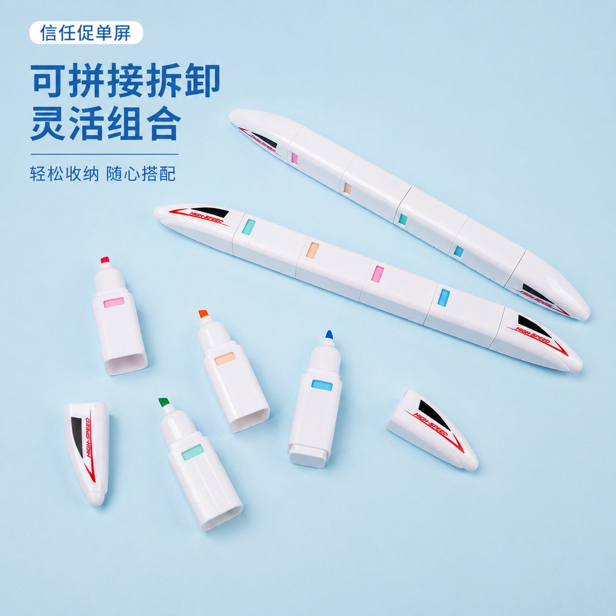 6-in-1 Modular Building Block Highlighter Pen Set | Stackable Multi Color Highlighter Marker | Kawaii Creative Study Stationery for School, College & Office