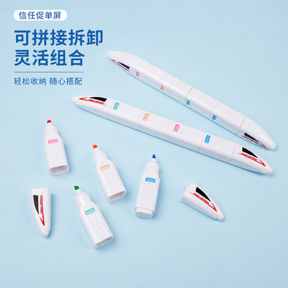 6-in-1 Modular Building Block Highlighter Pen Set | Stackable Multi Color Highlighter Marker | Kawaii Creative Study Stationery for School, College & Office