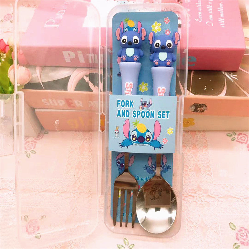 Sanrio Fork & Spoon Set with Case – Cute Hello Kitty, Kuromi, My Melody, Cinnamoroll & Stitch Stainless Steel Kids Cutlery Set | Portable Lunch Box Utensils